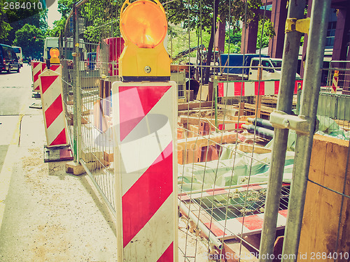 Image of Retro look Road work building site