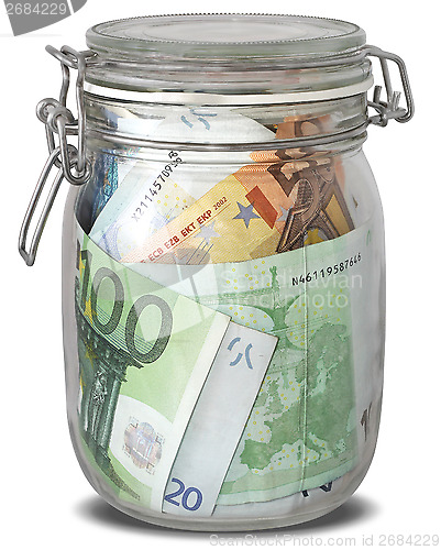 Image of Banknotes Euro in jar