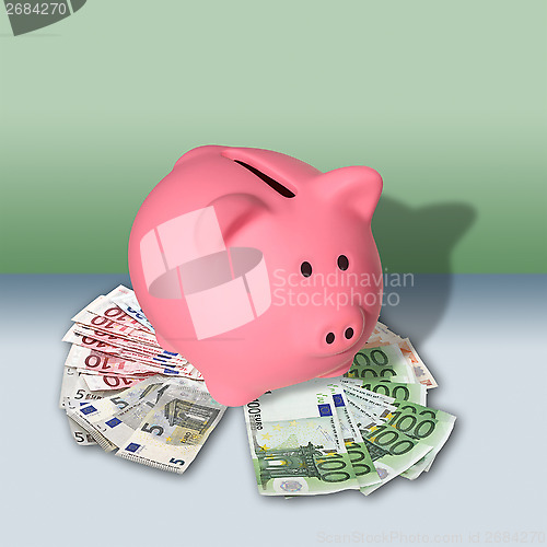 Image of Piggy Bank and euro banknotes