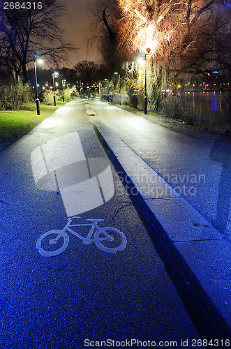 Image of bike path in the park night city