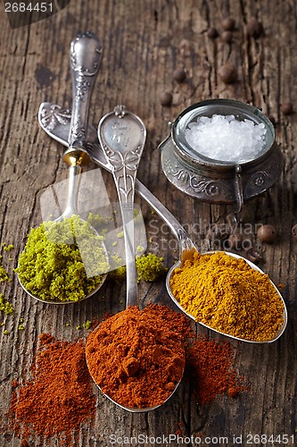 Image of various spices on a dark background