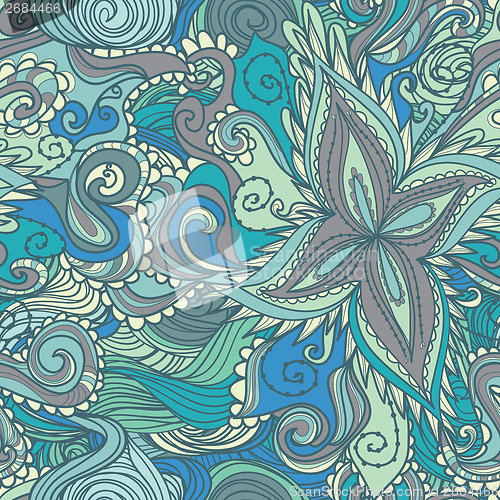 Image of Seamless wave hand-drawn pattern, waves background