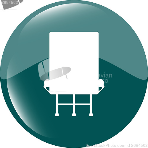Image of glossy icon button with billboard isolated on white