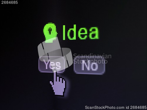 Image of Marketing concept: Head With Light Bulb icon and Idea on digital computer screen