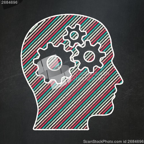 Image of Advertising concept: Head With Gears on chalkboard background