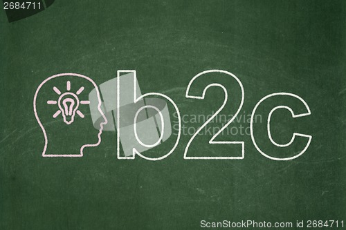 Image of Finance concept: Head With Light Bulb and B2c on chalkboard background