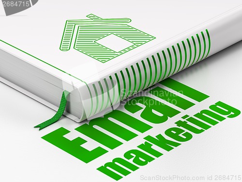 Image of Finance concept: book Home, Email Marketing on white background