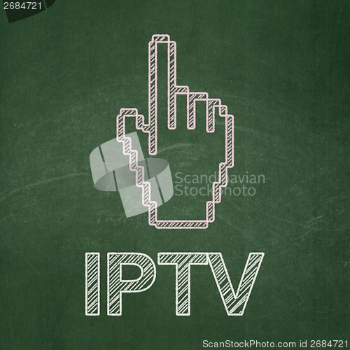 Image of Web development concept: Mouse Cursor and IPTV on chalkboard background