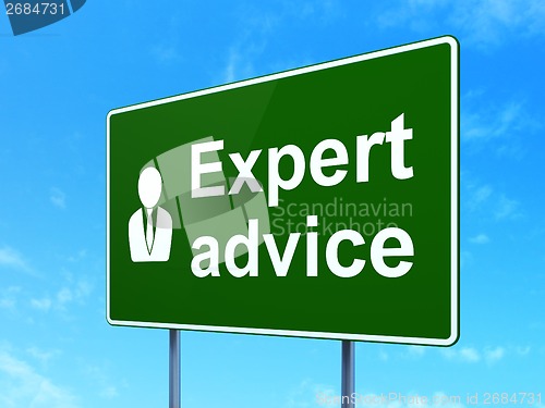 Image of Law concept: Expert Advice and Business Man on road sign background