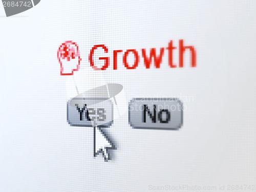 Image of Finance concept: Head With Finance Symbol icon and Growth on digital computer screen