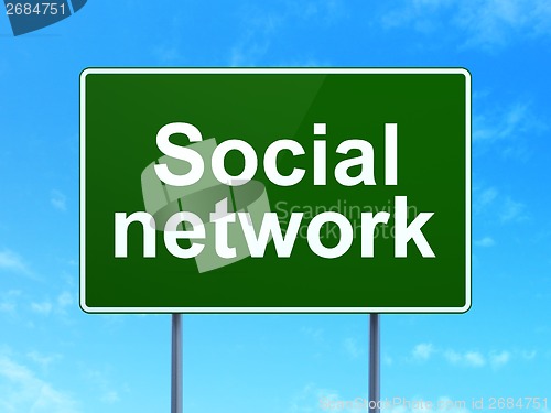 Image of Social media concept: Social Network on road sign background