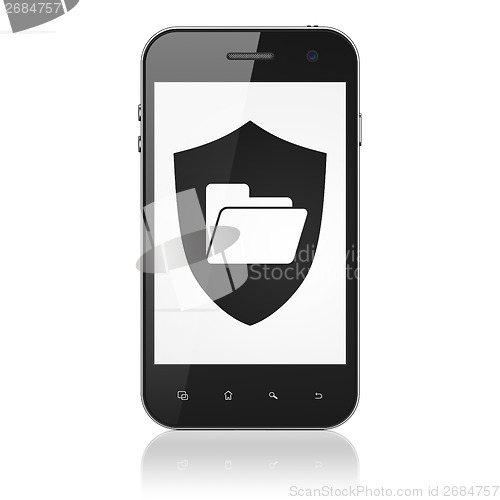 Image of Business concept: Folder With Shield on smartphone