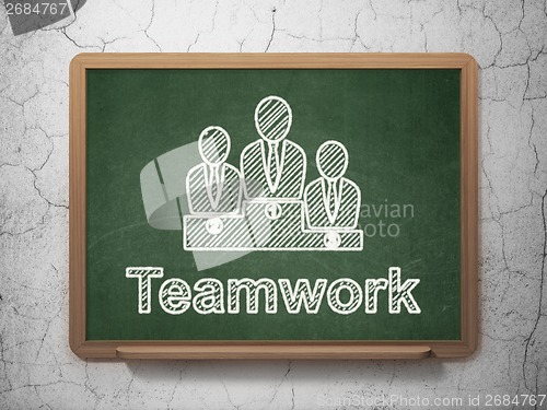 Image of Finance concept: Business Team and Teamwork on chalkboard background