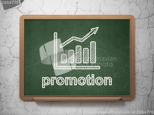 Image of Marketing concept: Growth Graph and Promotion on chalkboard background