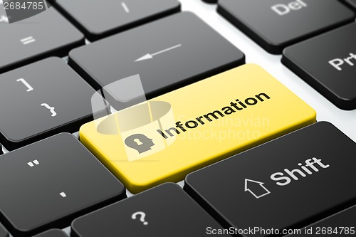 Image of Information concept: Head With Keyhole and Information on computer keyboard background