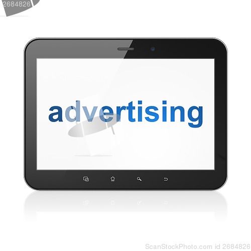 Image of Advertising concept: Advertising on tablet pc computer