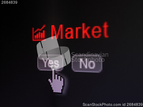 Image of Finance concept: Growth Graph icon and Market on digital computer screen