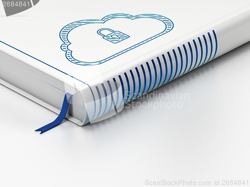 Image of Cloud computing concept: closed book, Cloud With Padlock on white background