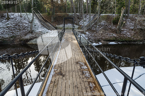 Image of Bridge across the canal in the spring