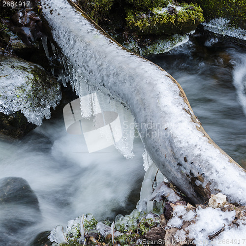 Image of Frozen icicles on water flow