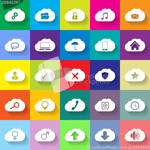 Image of Cloud networking flat icon set of 25