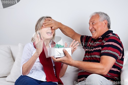 Image of Senior Man Giving Gift to His Wife