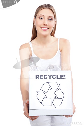 Image of Woman Holding Recycling Waste Box