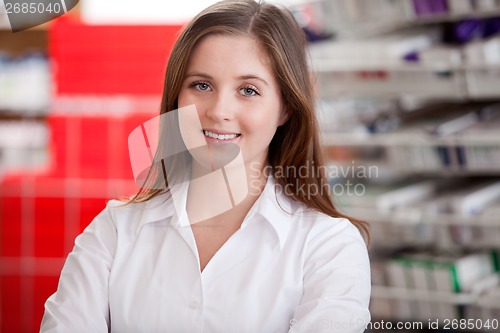 Image of Portrait Of A Female Pharmacist At Pharmacy
