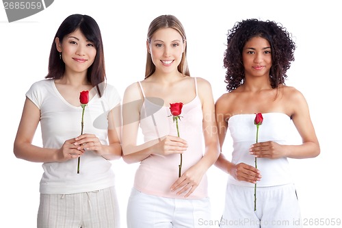 Image of Multiethnic Woman Holding Rose