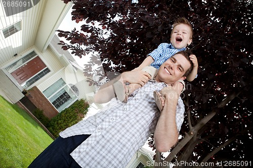 Image of Portrait of Young Father and Son Outdoors