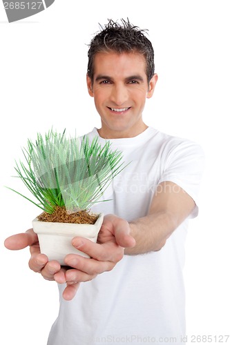 Image of Man Holding Potted Plant