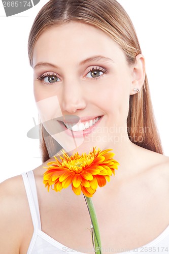Image of Woman Holding Gerbera Flower