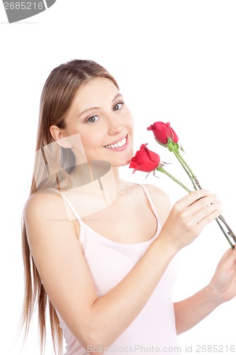 Image of Woman Holding Two Rose