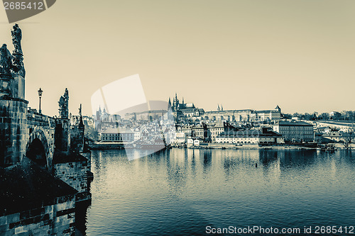 Image of View of the castle and the Vltava River - retro colors