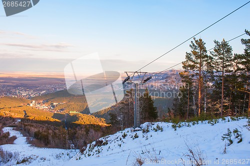 Image of ropeway at mountain landscape