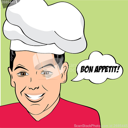 Image of pop art man in cooker uniform 