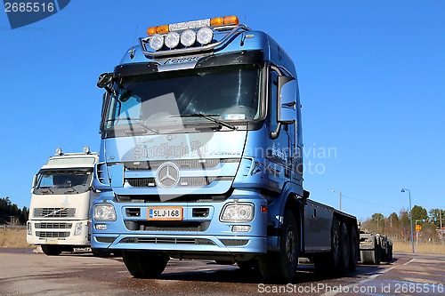 Image of Blue Mercedes-Benz Actros Truck on a Yard