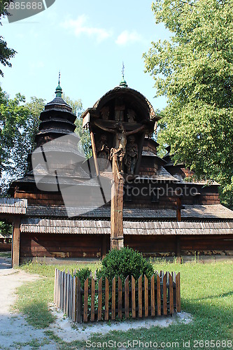 Image of nice wooden church in village of Western Ukraine