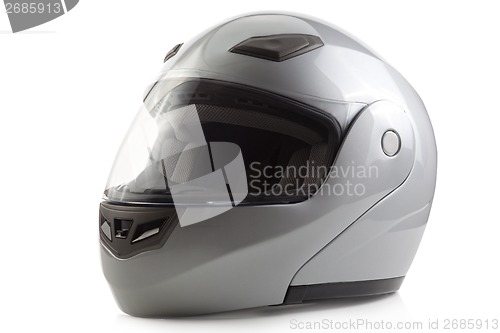 Image of Silver glossy bike helmet isolated