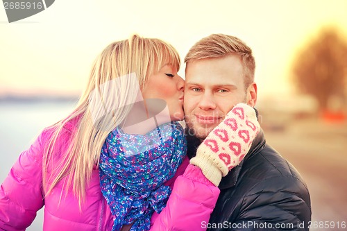 Image of Kissing european couple