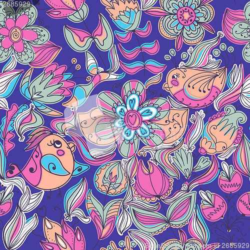 Image of Cute colorful floral seamless pattern with bird