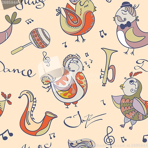 Image of jazz concept wallpaper. Birds sing and dancing