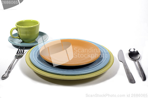 Image of Colorful dinner place setting.