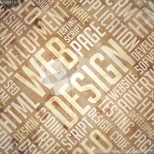 Image of Web Design - Grunge Beige-Brown Wordcloud.