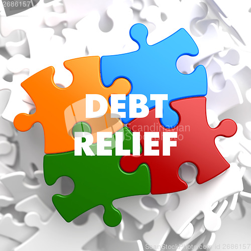 Image of Debt Relief on Multicolor Puzzle.