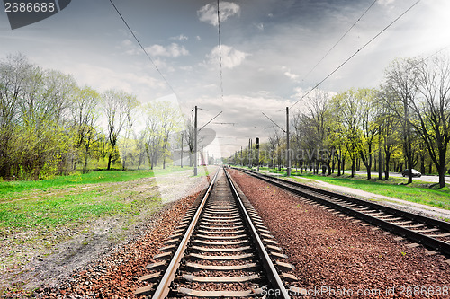 Image of Gray sky over railroad