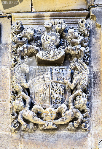 Image of Medieval stony coat of arms in San Asensio