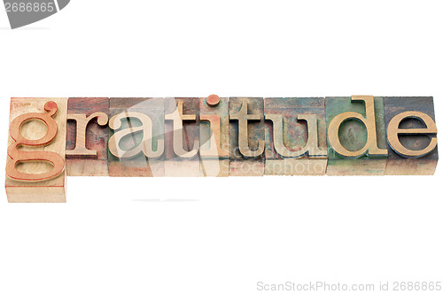Image of gratitude word in wood type