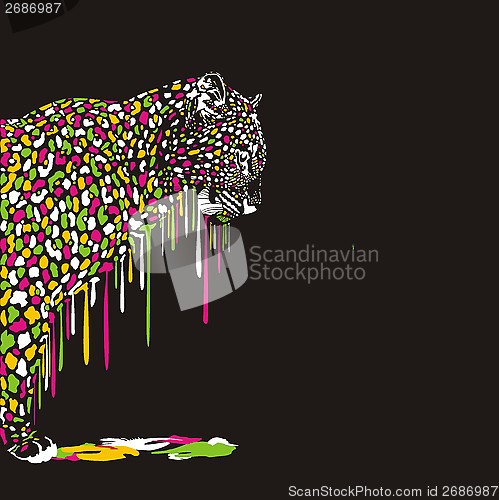 Image of Leopard, abstract painting on a black background 