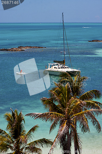 Image of costline boat catamaran in the  blue lagoon relax  of   mexico